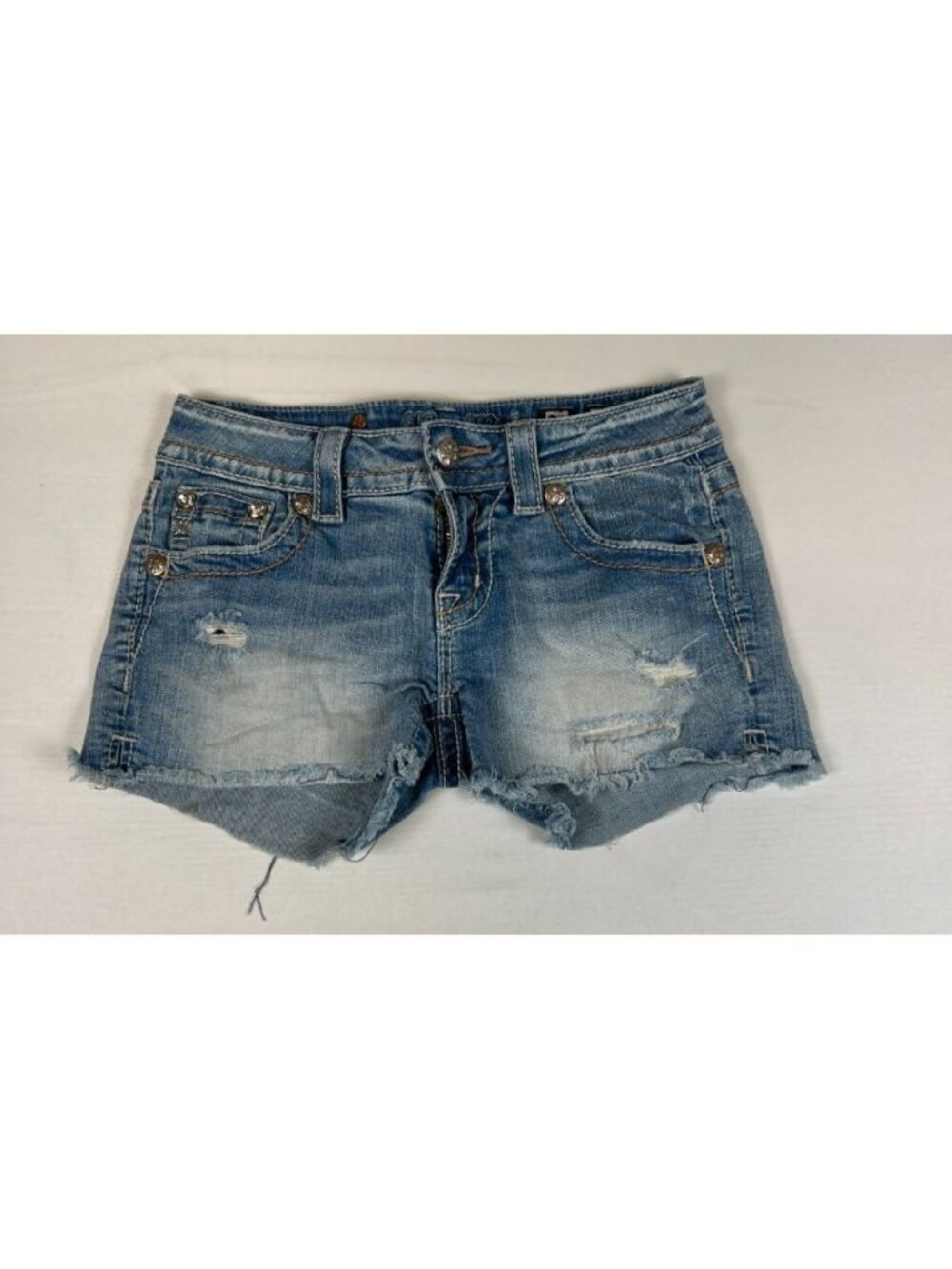 Miss Me Women Size 26 Blue Signature Shorts Distressed Embellished Pockets